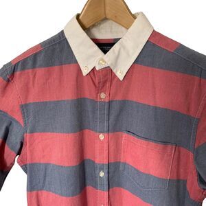 American Eagle Button Down Shirt Mens M Medium Blue Striped Long Sleeve Slim Fit